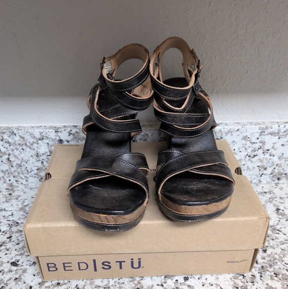 ✨SOLD✨ BedStu Juliana Black Leather Platform Wedge Sandals sz 11 Julianna - Picture 6 of 10